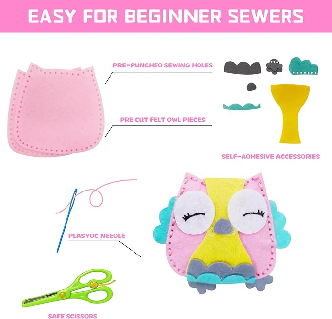 FYXGZZH Kids Beginner Sewing Kit – DIY Stuffed Craft Set with Pre-Cut Felt, Plastic Needle & Embroidery Thread, Educational Arts & Crafts for Boys & Girls Ages 6-12