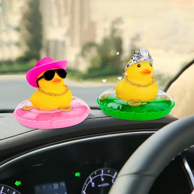 wonuu Car Rubber Duck, Yellow Duck Decoration Dashboard with Sun Hat Swim Ring Necklace Sunglasses for Car Dashboard Decorations
