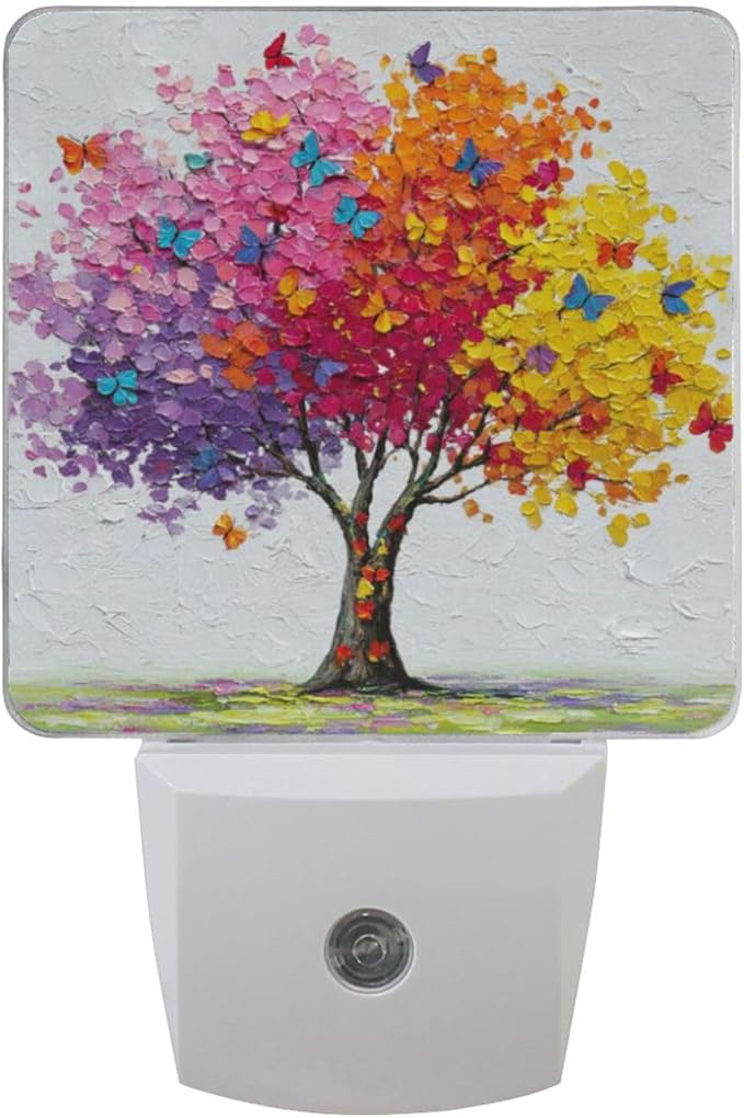 Aslsiy Night Light for Kids Beautiful Tree Vibrant Colors Butterfly (1) Plug in Wall Lamp LED Dusk to Dawn Sensor Energy Saving Nightlight for Boys Girls Men Women