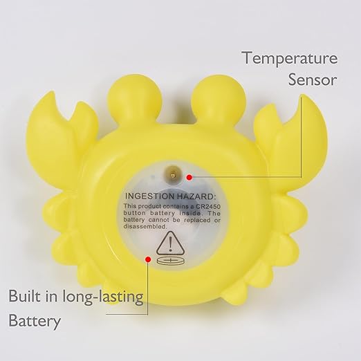 Baby Bath Thermometer with LED Display, Floating Crab Toy โ 2-in-1 Water Safety Sensor for Infants, Color-Coded Alerts (Hot/Cold), Bath Tub Temperature Monitor, Cute Floating Bath Toy, Nursery