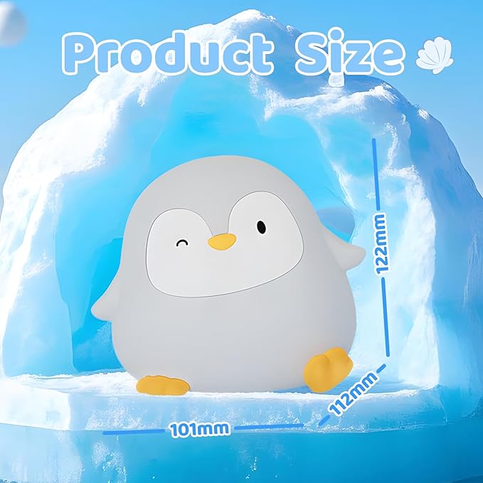 Squishy Penguin Silicone Night Light for Kids - USB Rechargeable LED Lamp with Soft Touch, Long Lasting Battery & Touch Control - Cute Penguin Light for Kids Room, Decor & Gifts