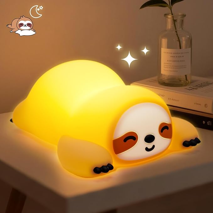 Cute Sloth Night Light for Kids, 3-Level Dimmable Nursery Nightlight, Silicone Squishy Light Up Sloth Gifts, Rechargeable Bedside Touch Lamp for Breastfeeding Toddler Baby Kids Decor