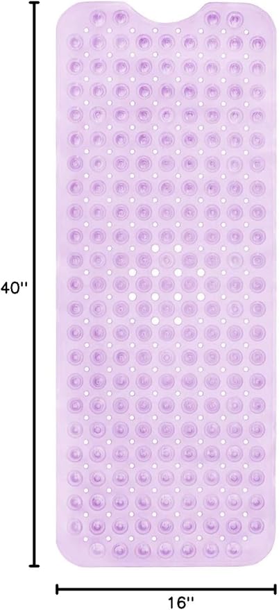 ENKOSI Bath Mat - Large Non Slip Bathtub & Shower Mat - Extra Long 40 x 16 Inch Bathroom Mats for Tub Nonslip Anti Slip Bathmats (40x16 Clear Purple 1-Pack)