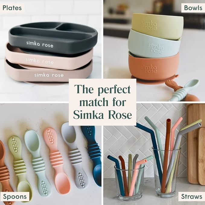 Simka Rose Silicone Baby Bibs with Food Catcher - Adjustable Soft Catch All Bib for Boys & Girls - High Chair Dining Table