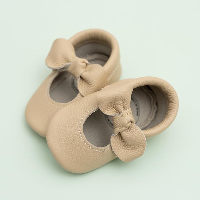 BirdRock Baby Bow and Knot Moccasins - Genuine Leather Baby Girl Shoes