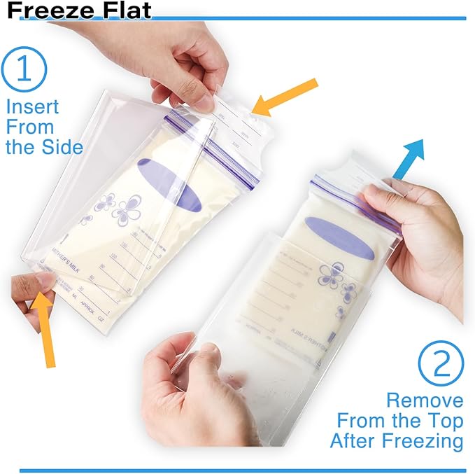 Breastmilk Storage Container with 4 Freezer Flattener Kit to Flatten Standing Breast Milk Bags in Organizer Bins Save Refrigerator Space |Horizontal Storage