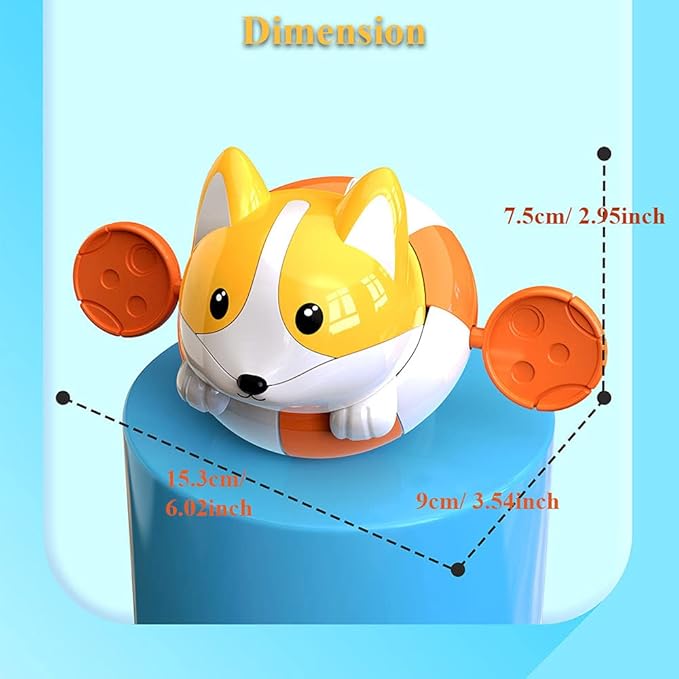 Bath Toy Pull String Corgi Bathtub Toy Windup Swimming Corgi Rowing Puppy Floating Water Toy for Boys and Girls (Orange)