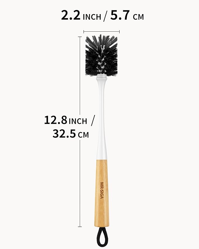 MR.SIGA Water Bottle Brush, Long Handle Bottle Brush for Water Glasses, Baby Bottles, Sports Bottles Cleaning, White, 2 Pack