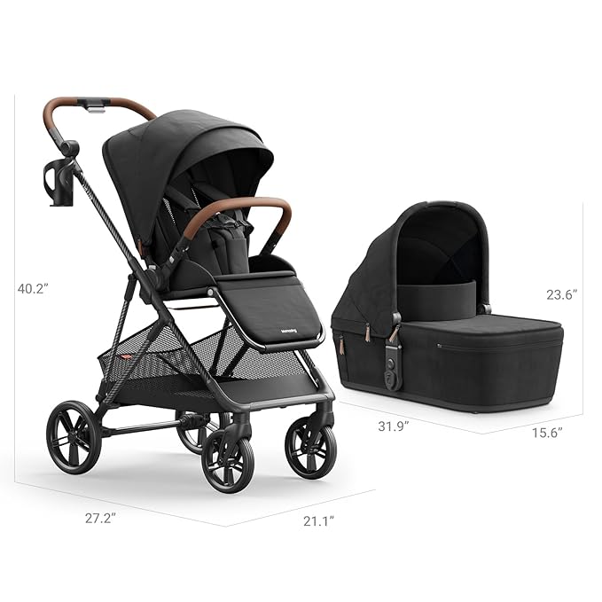 MAMAZING Air Lux Baby Stroller with Bassinet & Infant Car Seat Adapter, Lightweight Compact Carbon Fiber Frame, One-Hand Fold, Reversible Seat, Space-Saving Storage