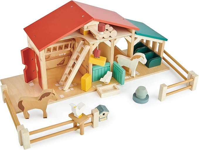 Tender Leaf Toys - Tender Leaf Farm - Realistic Colorful Wooden Farmhouse Toy Set for Creative Pretend Play for Kids 3+