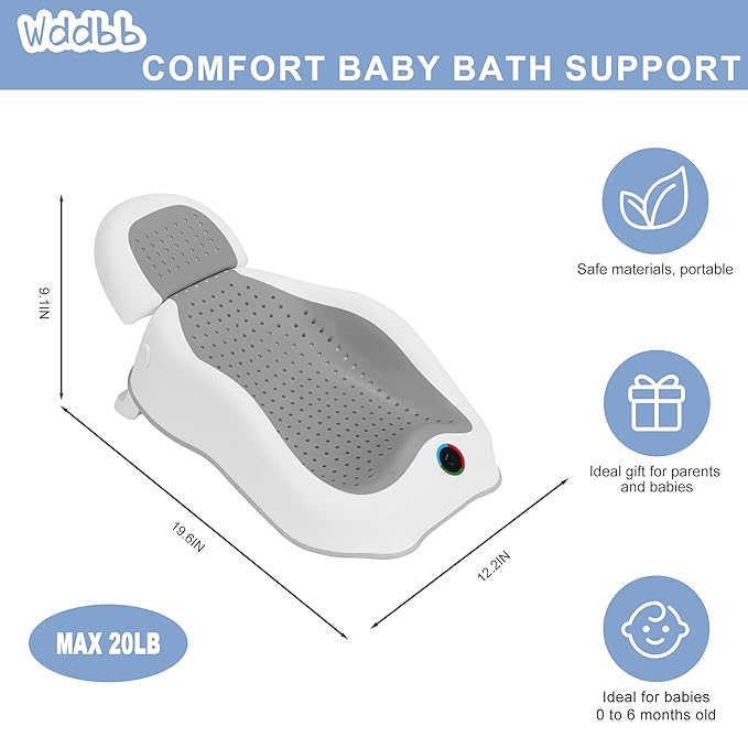 Baby Bath Support,Ideal for Babies Less Than 6 Months Old,with Thermometer-Adjustable Slope Newborn Bathtub, Baby tubs for Newborn Essentials Must Haves (Gray)