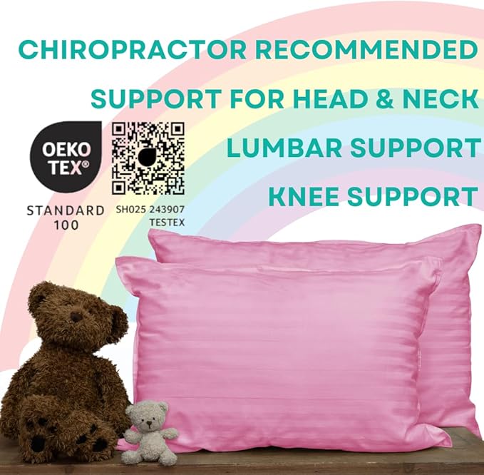 kinder Fluff Children Pillow (2-Pack) – Small Pillows for Kids - Hypoallergenic, Machine Washable & Lump Free - Intended for Children 2+ Years (10x15in, Pink)