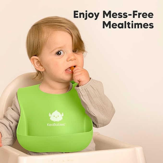 KeaBabies 2-Pack Silicone Baby Bibs for Eating - Sturdy Food-Grade Silicone Bibs for Babies Girl, Boy, Large Food Catcher, Clean & Put On Easily, Waterproof Toddler Feeding Essentials (Cloud Nine)