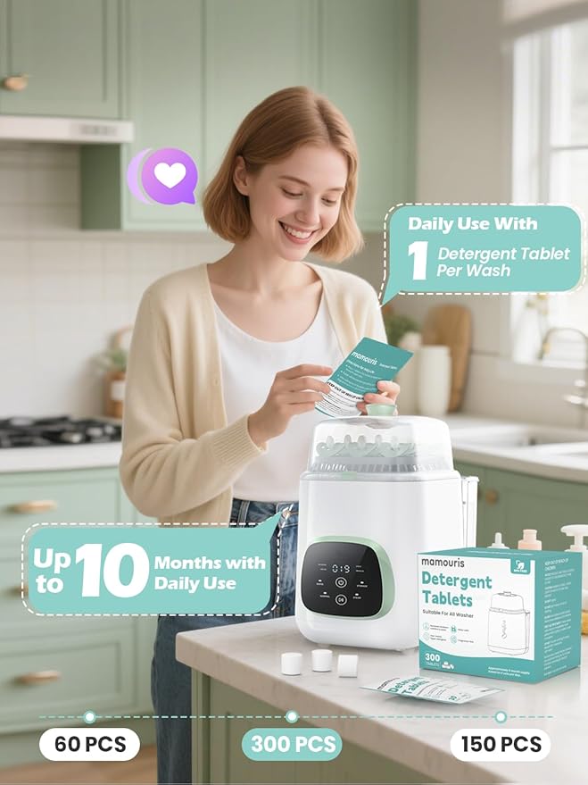 300PCS Official Detergent Cleaning Tablets: for Baby Brezza Grownsy Papablic Momfann Bottle Washer - Baby Bottle Washer Tablets for All Brands Bottles Washers Machines