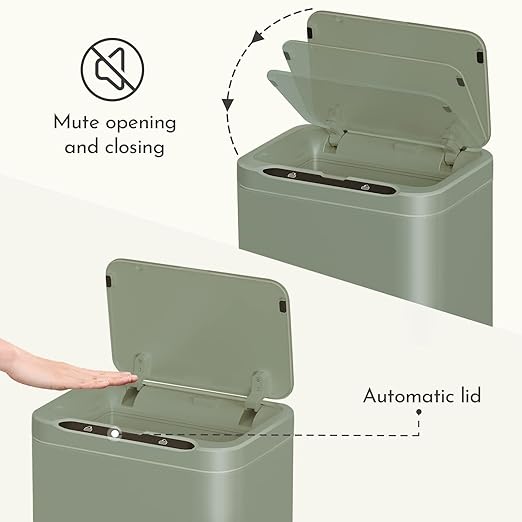 ELPHECO Stainless Steel Office Trash Can 6.6 Gallon Motion Sensor Garbage Bin Rectangular Automatic Touch Free Waste Bin for Hotel and Living Room, Avocado Green, 2AA