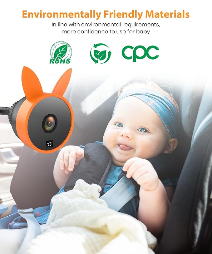 Babyvue BV2 USB Baby Car Camera Plug-Play, 4.5" 1080P Easy Setup Backseat Camera with Flexible 360 Rotation, Clear Picture Rear Facing Car Seat – Peace of Mind for Pet Owners and Parents