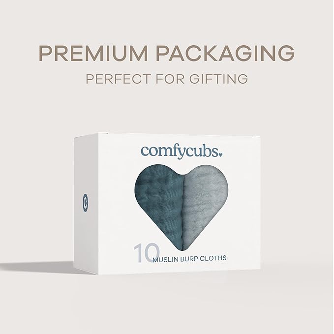 Comfy Cubs Muslin Burp Cloths 20" x 10", Pack of 10 - Large, 6-Layer, Ultra Absorbent 100% Cotton for Baby Drool and Messes - Soft, Safe & Gentle Baby Burp Cloths for Boys & Girls - Multi Boy