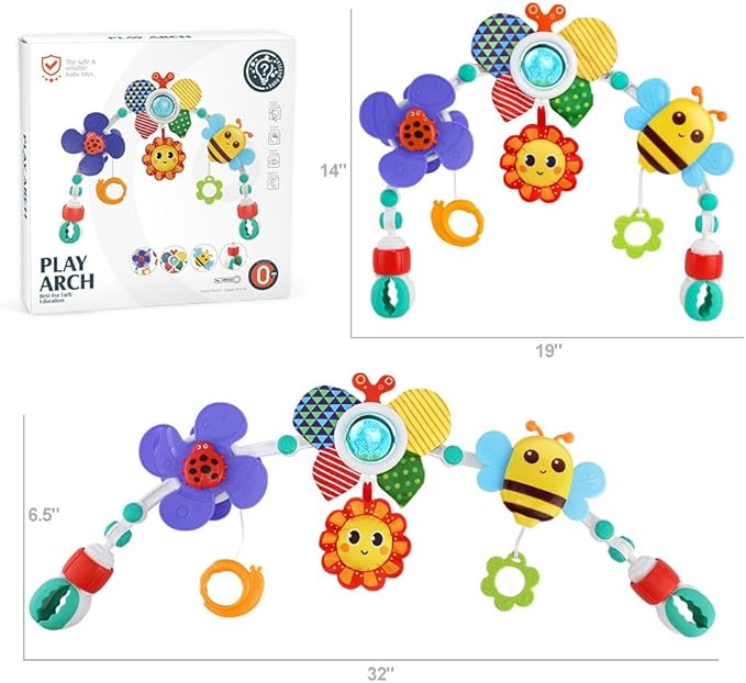 Baby Stroller Arch Toys,Adjustable Crib Mobile for Bassinet with Sensory Play Accessories and Hanging Toys,Baby Travel Car Seat Toys for Toddler Boy Girl 0 3 6 9 12 24 Months