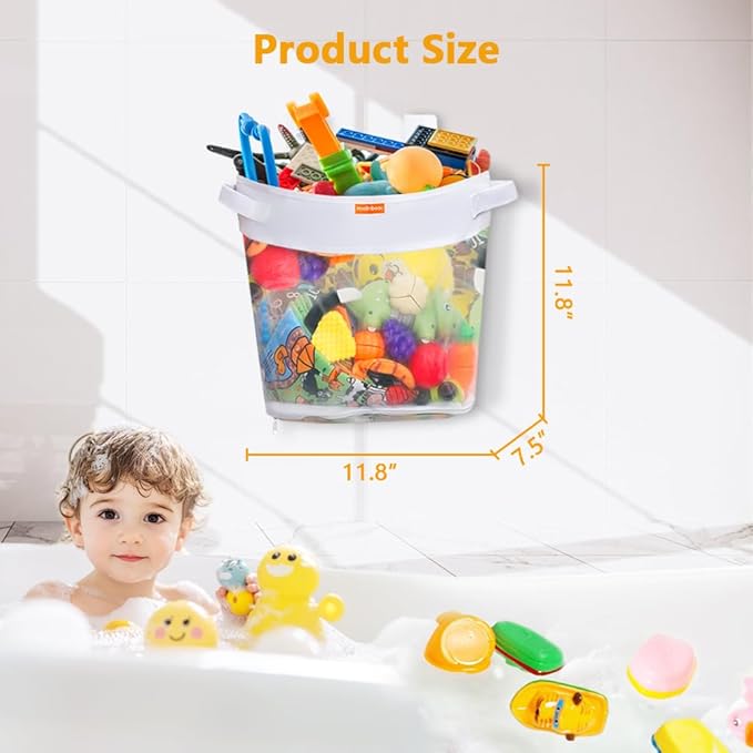 Bath Toy Organizer – Large Capacity Mesh Storage with Wide Opening, Quick Release Bottom Zipper, Wall-Mounted & Foldable, Quick Dry Baby Bathtub Toy Holder, Multi-Use Bathroom Organizer