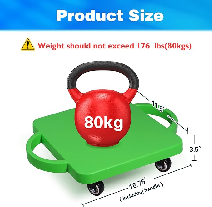 GSE Games & Sports Expert Gym Floor Scooter Board with Handles, Sitting Scooter for Kids Indoor Play Equipment, Fun Scoot Board with Non-Marring Plastic Casters for Children