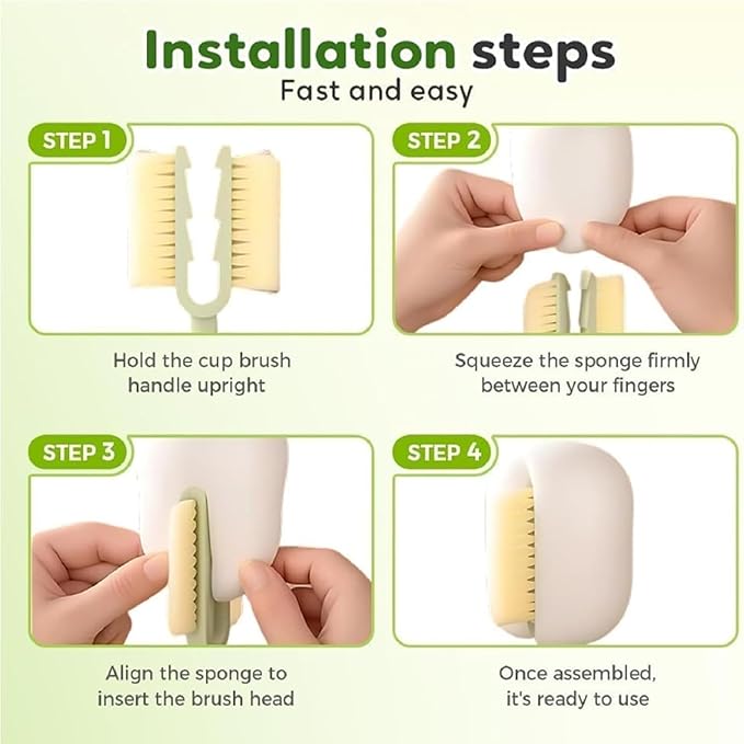 5 in 1 Bottle Cleaning Brush Set, 5‑in‑1 Multifunctional Bottle Cleaning Brush Set, Straw Cleaner Brush for Baby Bottles, Multifunctional Detachable Water Bottle Brush (1PCS Green)