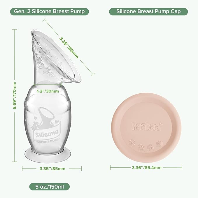 haakaa Silicone Breast Pump & Silicone Cap (Blush) 5oz/150ml, Gen.2