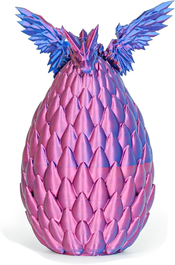 3D Printed Dragon Eggs with Articulated Fly Dragon Inside, Collectible Figurines Fidget Toy for Adults Kids Birthday Easter Christmas White Elephant Gifts for Friends Colleagues(Purple, L size)