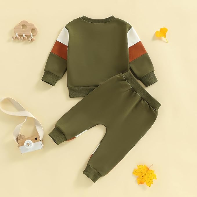 Kupretty Toddler Baby Boy Fall Winter Clothes Color Block Long Sleeve Sweatshirt Pullover Tops + Joggers Pants Outfit Set