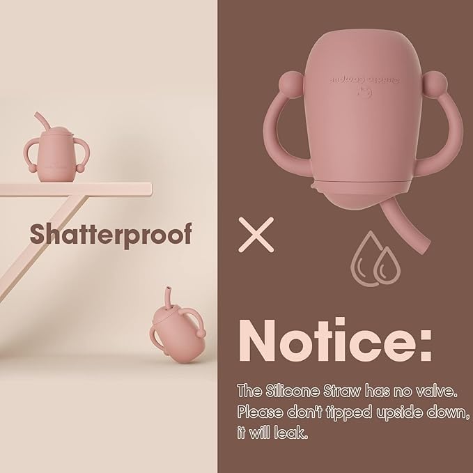 Cuddle Campus 100% Silicone Baby Training Cup, Shatterproof Toddler Sippy Cups with Straw, Open Cup for Baby, 6+ Months 4 Oz