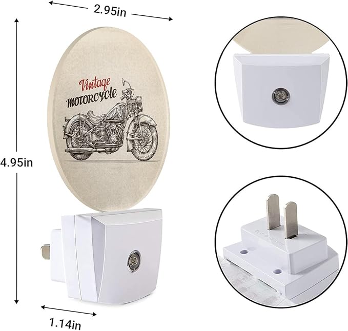 EKOBLA Motor Night Light Vintage Motorcycle Go Outside for Travel Night Lights Plug into Wall with Dusk to Dawn Sensor LED Plug-in Nightlights for Bedroom Bathroom Home Decor