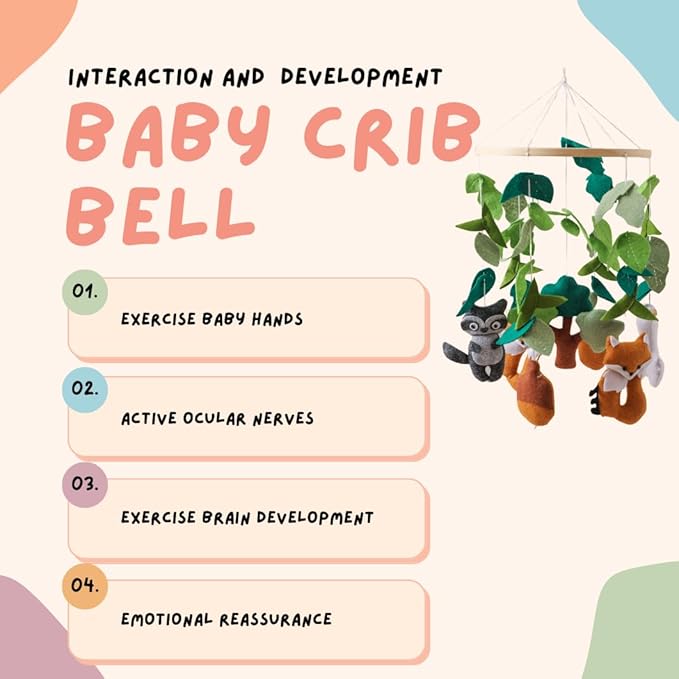 GOODMOM Forest Nursery Mobile – Handmade Crib Mobile with Fox and Owl Perfect for Boys & Girls Design Sturdy Structure Easy Assembly and a Delightful (Wild Animal Kingdom)