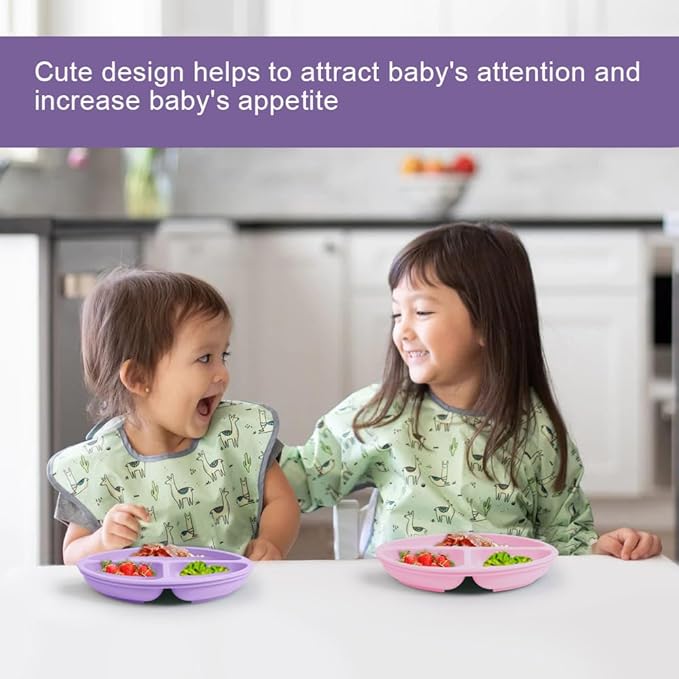 Vicloon Suction Plates, 2 Pcs Baby Toddler Plate, 100% Food Grade Silicone BPA Free Baby Plates, Divided Plate Design, Silicone Grip Dish Microwave & Dishwasher Safe