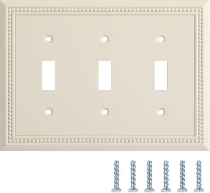 Henne Bery Sunken Pearls Heavy Duty Decorative Wall Plate Switch Plate Outlet Cover, Durable Solid Zinc Alloy (Triple Toggle, Light Almond)