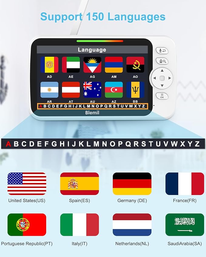 Blemil Upgrade Video Baby Monitor with Camera and Audio 6" Large Screen, 35-Hrs Battery, No WiFi Baby Monitor, Remote Pan/Tilt/Zoom Camera, 2-Way Talk, Night Vision, Temperature, 1000ft Range