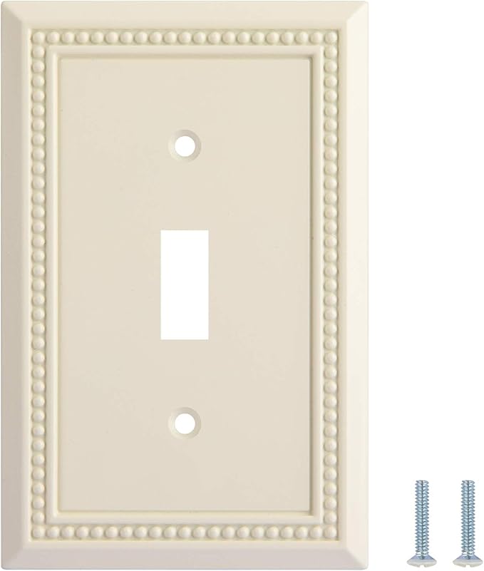 Henne Bery Sunken Pearls Heavy Duty Decorative Wall Plate Switch Plate Outlet Cover, Durable Solid Zinc Alloy (Single Toggle 3PK, Light Almond)