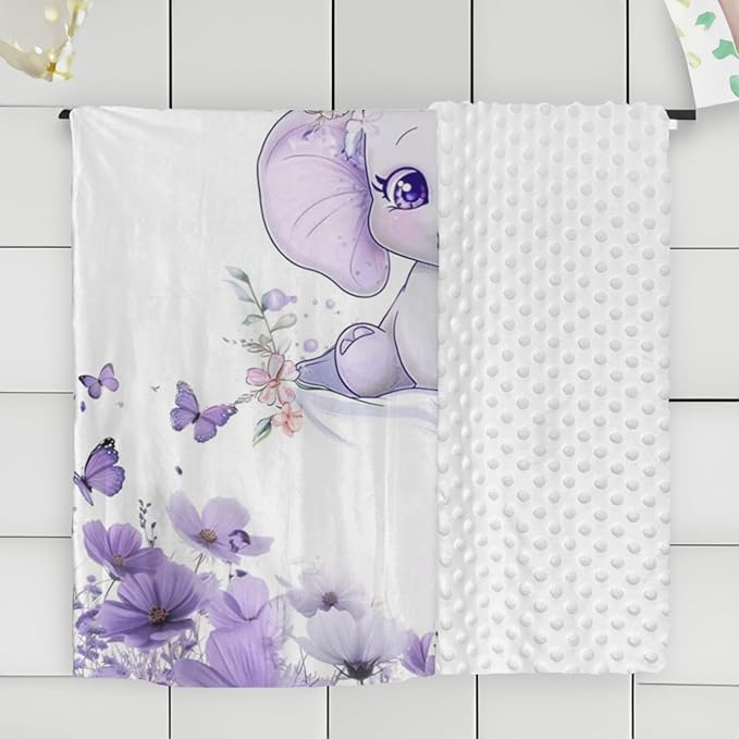 Personalized Baby Blankets for Girls & Boys - Super Soft Easter Blanket with Thick Double-Layer Dotted Backing, Personalized Baby Gifts for Baby Shower from Grandma (Purple, Customize Now)