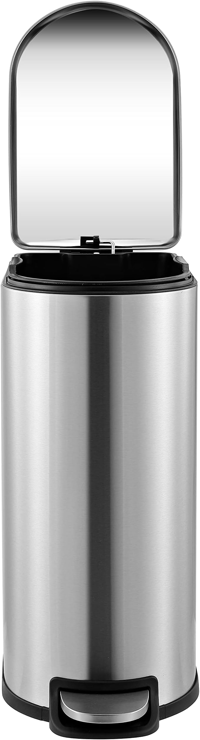 happimess HPM1009A Roland Mini 2.6-Gallon Step-Open Trash Can with Soft-Close Lid, Modern, Minimalistic, Fingerprint Proof for Home, Kitchen, Laundry Room, Office, Bedroom, Bathroom, Chrome