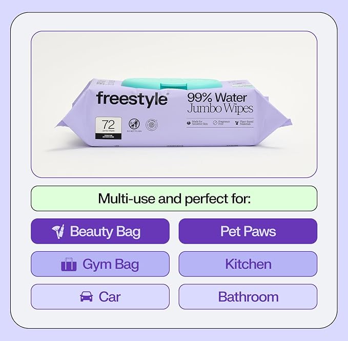 Freestyle Soft Jumbo Baby Wipes, Hypoallergenic and Unscented, Water-Based Wet Wipes for Babies, Finely Suited for Sensitive Skin, Thick & Oversized, Pack of 12, 72 Wipes Per Pack