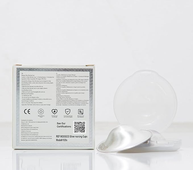 The Original Silver Nursing Cups with Silicone Pads - Nipple Shields for Nursing Newborn - Newborn Essentials Must Haves-Nipple Covers Breastfeeding-925 Silver