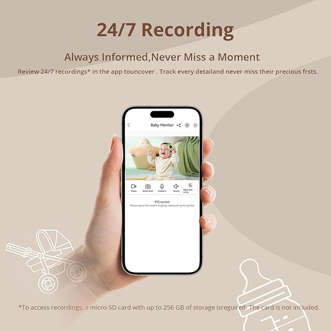 Smart Baby Monitor with 1080P Camera, Night Vision, 2-Way Audio & Cry Detection | WiFi/No WiFi, Temp Sensor, 1000ft Range, Rechargeable Parent Unit for Nursery