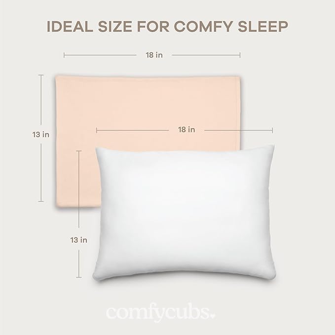 Comfy Cubs Toddler Pillow with Cotton Pillowcase, 13 x 18 in, 2 Pack - Travel and Sleep Support for Kids - Lightweight, Breathable Microfiber Fill - Soft and Cozy Small Pillow for Toddlers - Cream