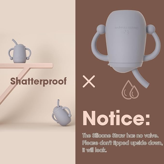 Cuddle Campus 100% Silicone Baby Training Cup, Shatterproof Toddler Sippy Cups with Straw, Open Cup for Baby, 6+ Months 4 Oz