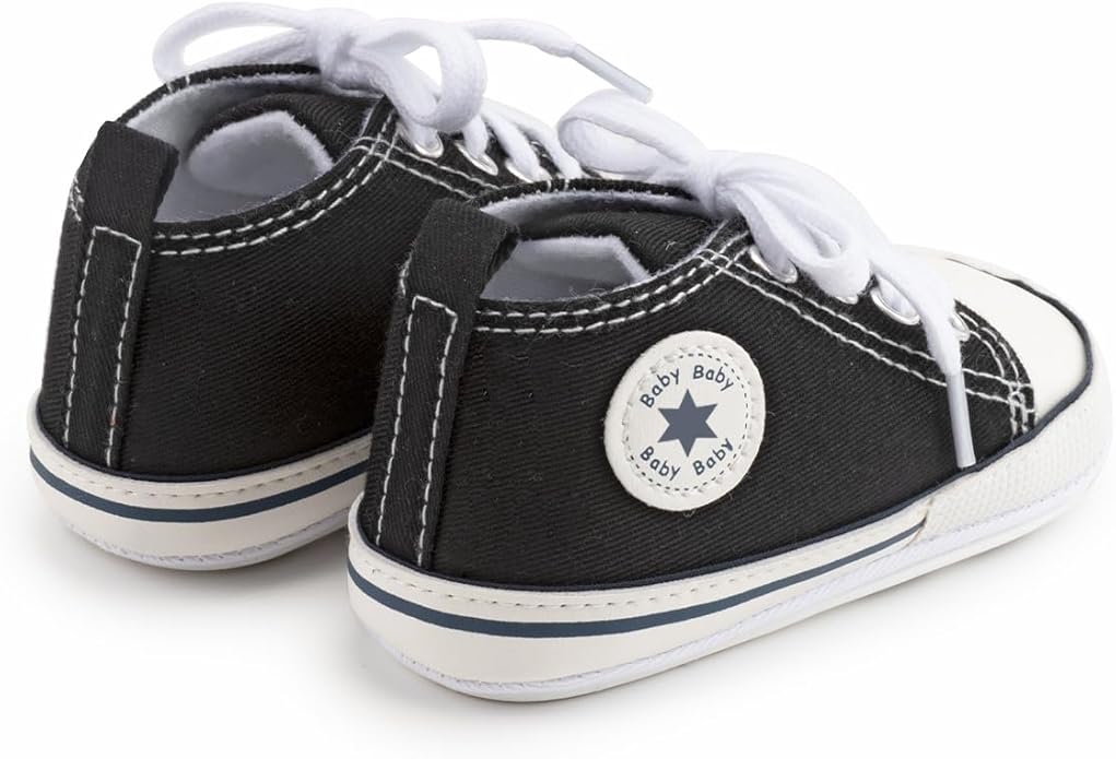 Meckior Baby Girls Boys Canvas Sneakers Soft Sole High-Top Ankle Infant First Walkers Crib Shoes