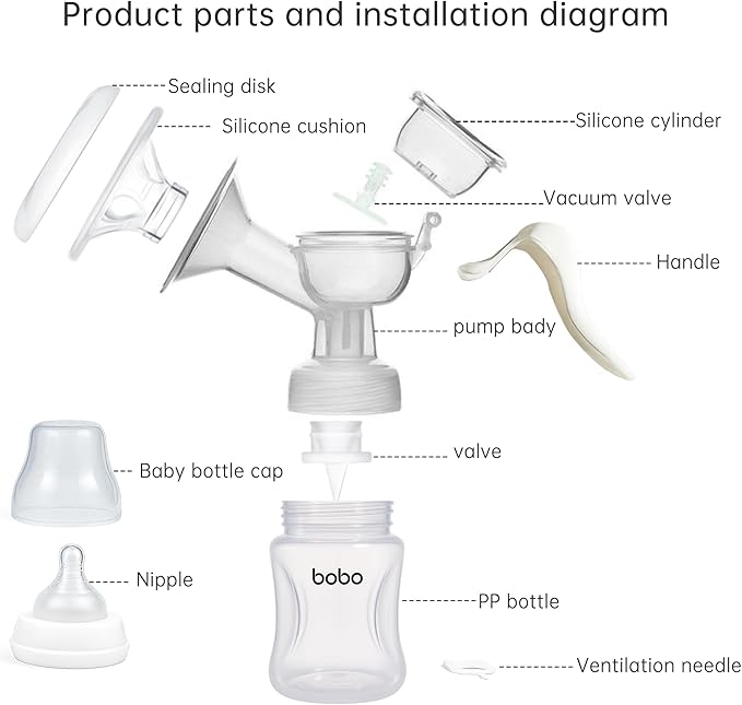 YOHKOH Manual Breast Pump with Silicone Cushion - Ultra Comfort & Quiet, BPA Free, 180ml (6oz) Milk Collector, Portable Breast Milk Catcher Baby Feeding Pumps