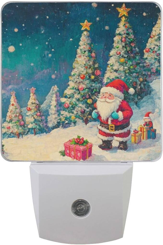 Aslsiy Night Light for Kids Christmas Night Fairy Santa Trees Plug in Wall Lamp LED Dusk to Dawn Sensor Energy Saving Nightlight for Boys Girls Men Women