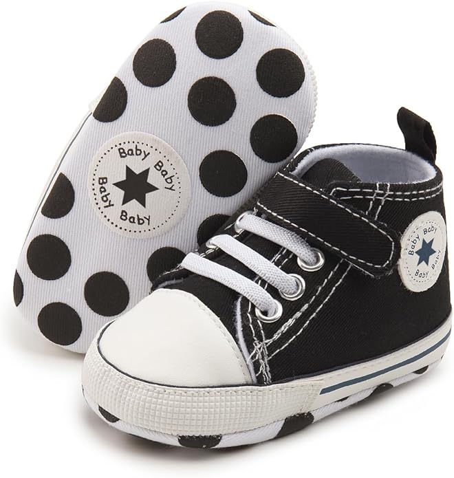 Meckior Baby Girls Boys Canvas Sneakers Soft Sole High-Top Ankle Infant First Walkers Crib Shoes