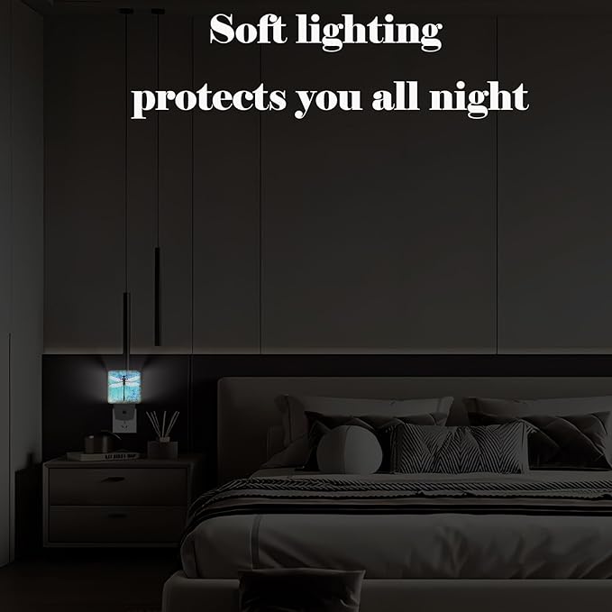 Blue Vintage Dragonfly Night Light,Plug Into Wall Decor for Stairway,Hallway,Kitchen,Dusk to Dawn Sensor Nightlights for Boys/Girls/Women/Men Room Gifts