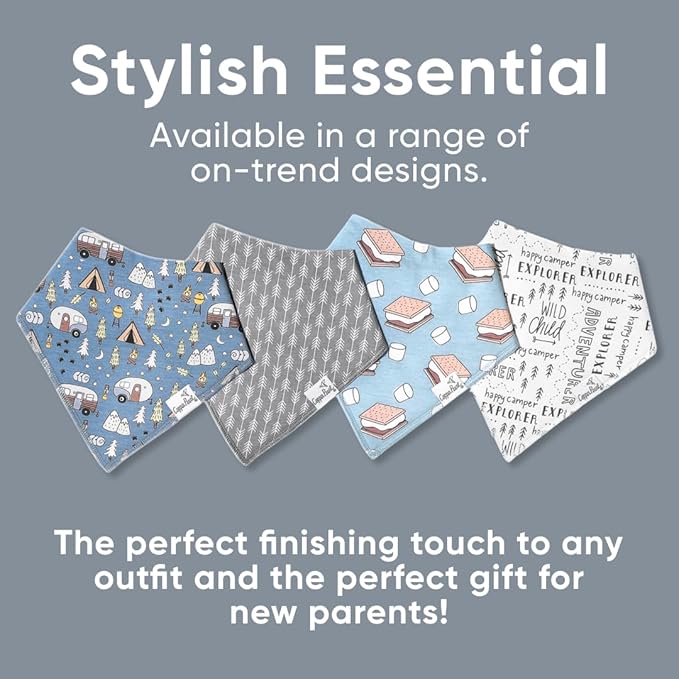 Copper Pearl 4 Pack Soft Cotton Baby Bibs for Drooling and Teething, Absorbent Drool Bibs for Baby Girl and Boy, Adjustable to Fit Newborns to Toddlers, Tons of Styles (Bridger)