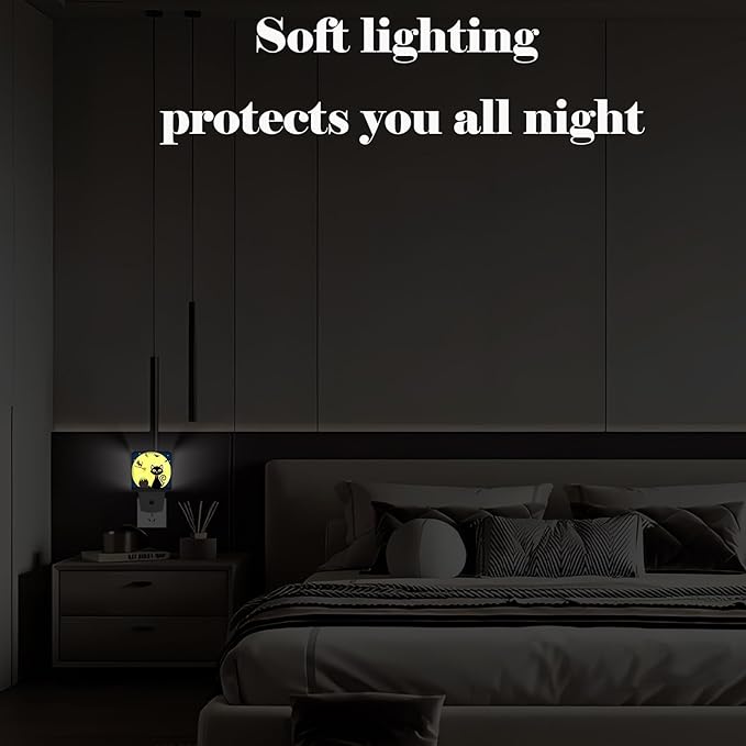 Happy Halloween Cat Night Light,Plug Into Wall with Dusk to Dawn Light Sensors, Warm Nightlights for Bedroom, Bathroom, Hallway, Kitchen, Gifts Ideal for Boys Girls Women Men