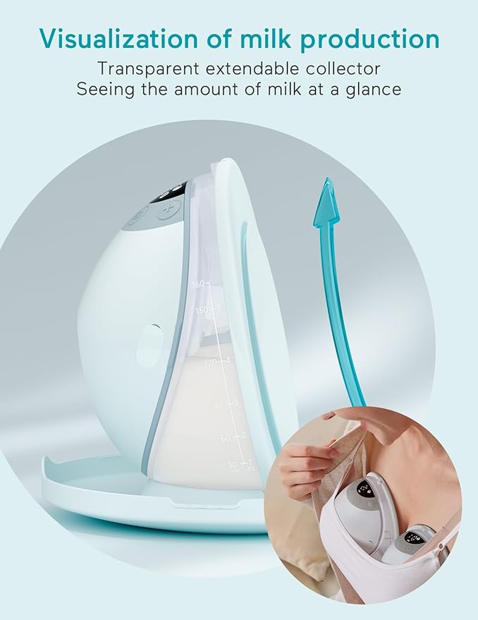 Paruu P20 Electric Breast Pump Hands Free, 4 Modes & 12 Levels Suction with 19/21/24mm Double-Sealed Flange/Insert, Wearable & Portable, Visual Design of Time and Milk Volume (2 Pack, Light Green)